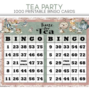 Tea Party Bingo Card Pack - 1000 Printable Card