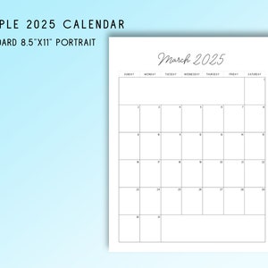 2025 Printable Calendar: Classic Letter Size - Etsy