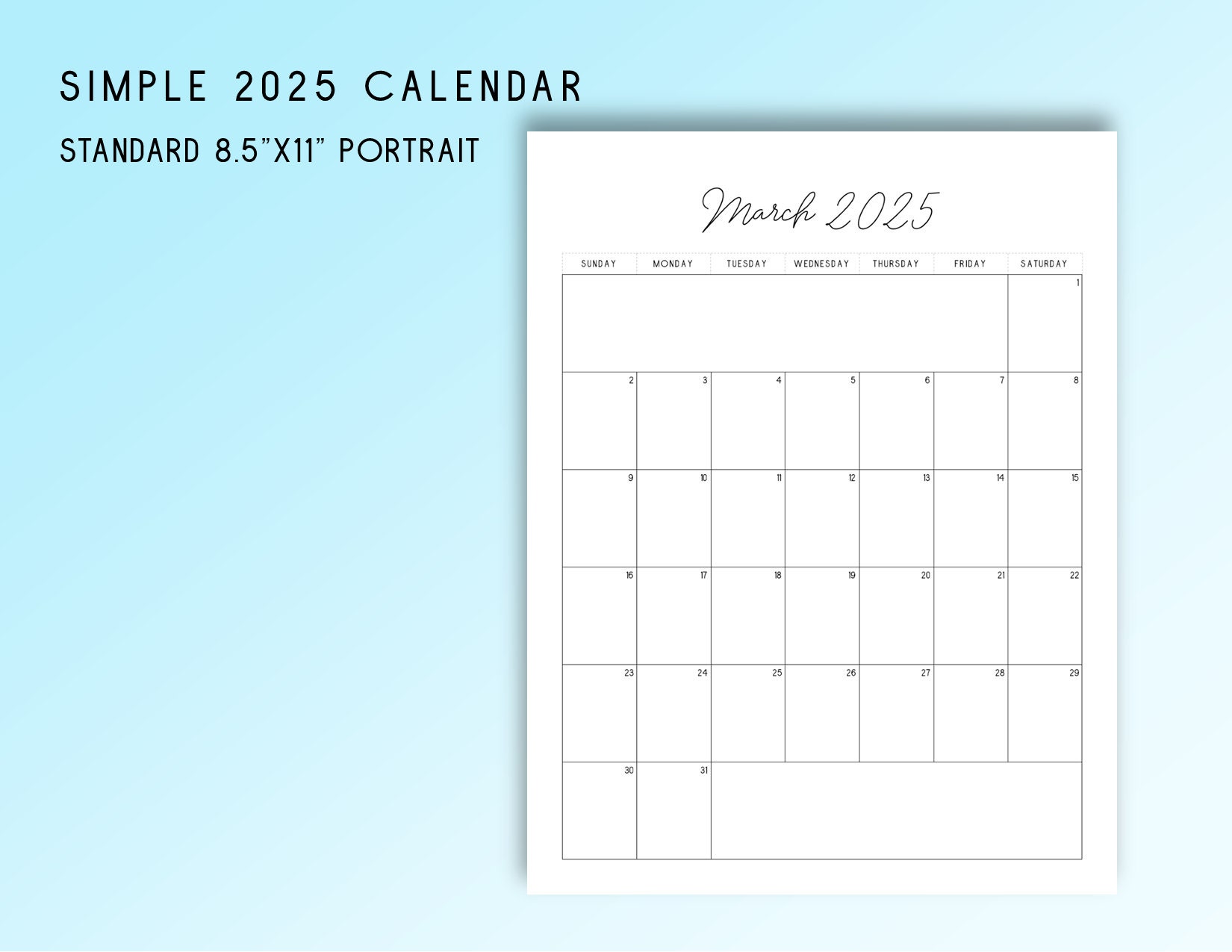 2025 Printable Calendar: Classic Letter Size - Etsy