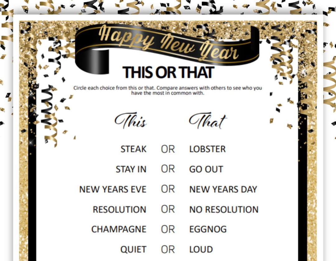 New Year's Decision Maker: A 'this or That' Party Game - Etsy