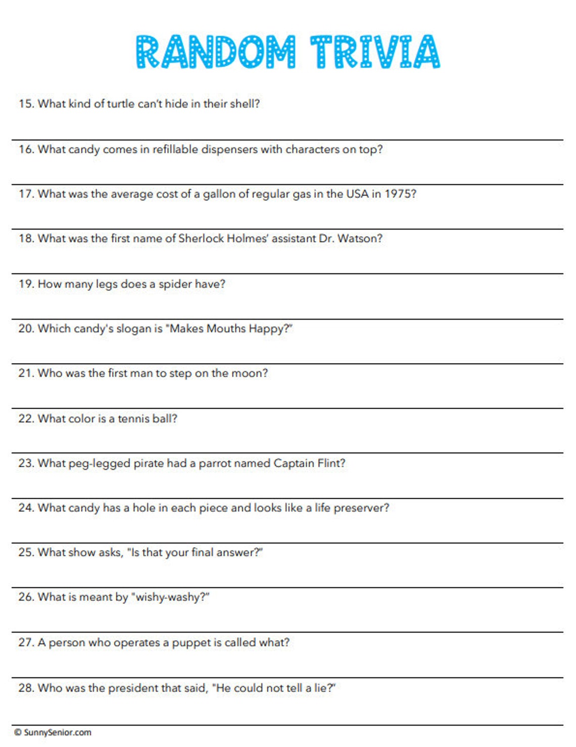 Easy Trivia For Dementia Printable Memory Care Activities Etsy