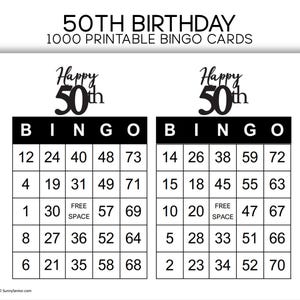 Glücklich 50. Geburtstag druckbare Bingo Karten - Set von 1000