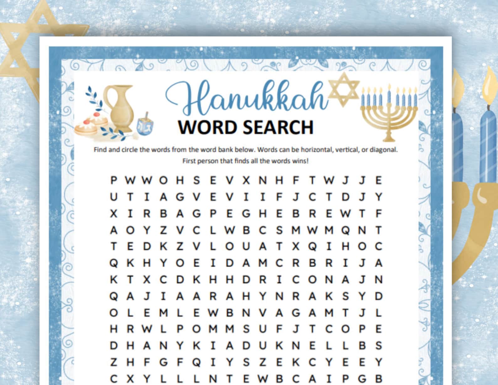Hanukkah Word Search Puzzle, Printable Chanukah Games for Kids, Adults ...