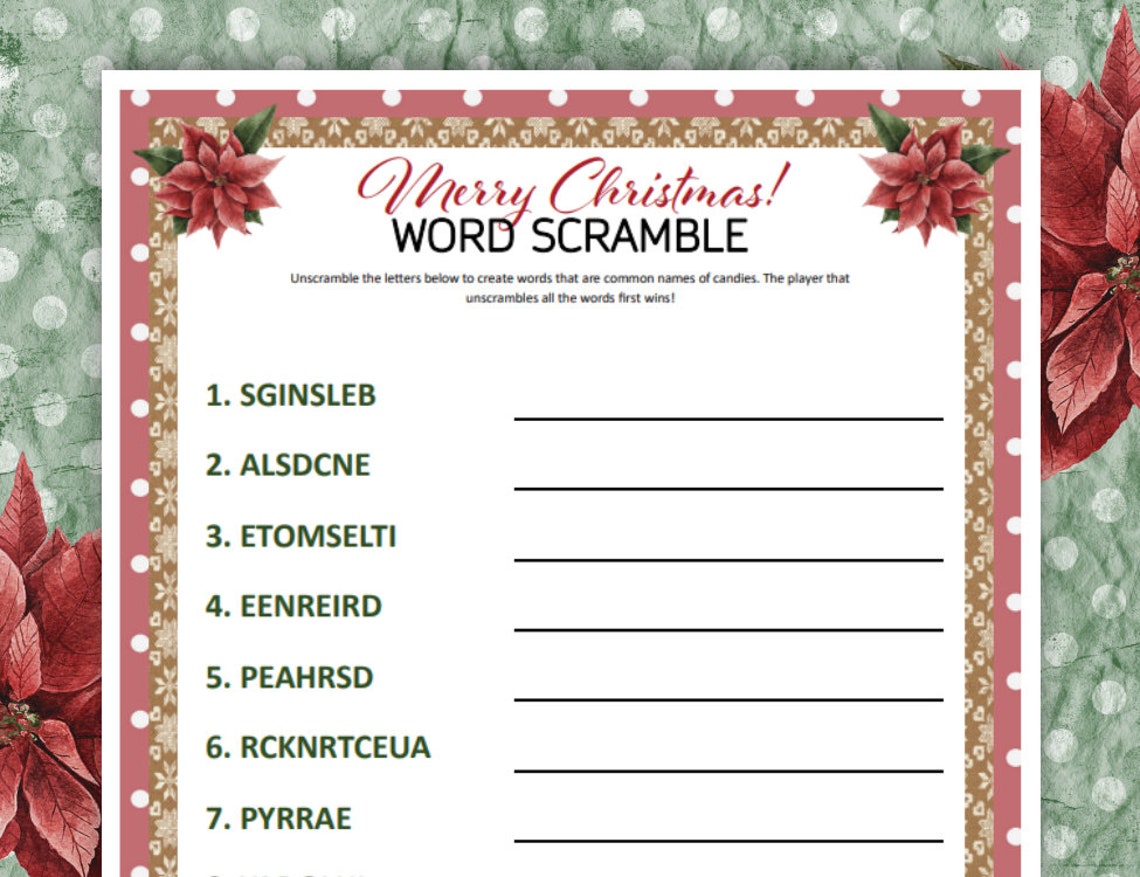 Christmas Word Scramble Game, Printable Holiday Party Games. Christmas ...