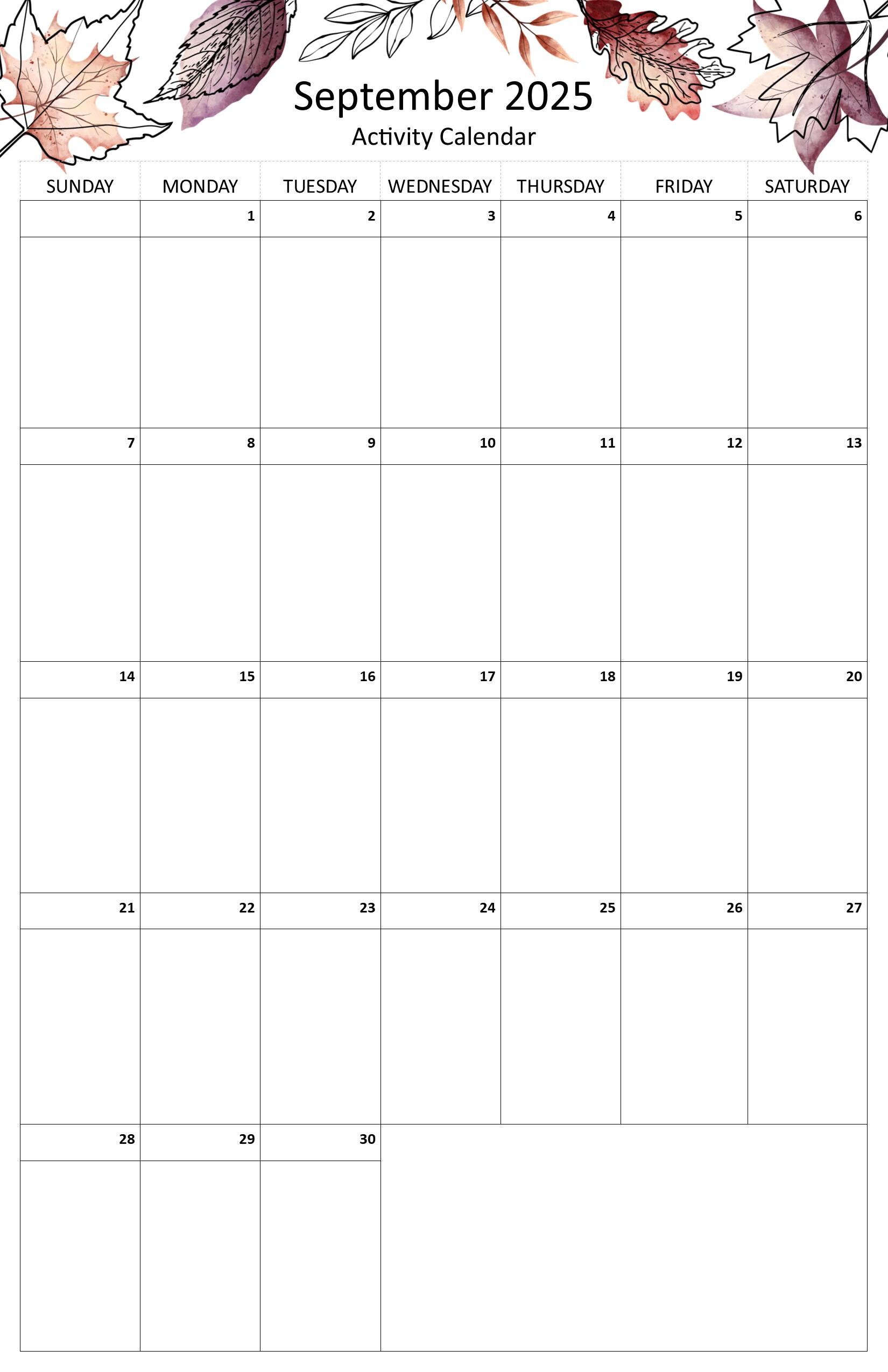 September 2025 Calendar Activities September 2025 Calendar Activities