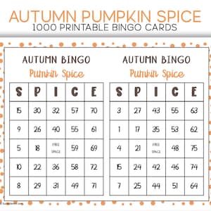 Tarjetas de bingo imprimibles de otoño: juego de 1000