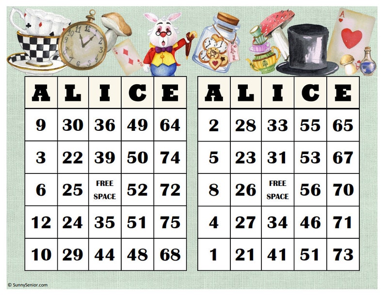 Alice in Wonderland Printable Bingo Cards & Calling Cards - Etsy
