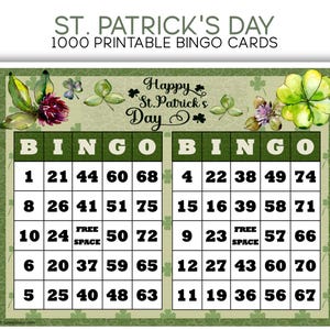 1000 St. Patrick&#39;s Day Bingo Cards, Printable, PDF St. Paddy&#39;s Day Party Games Leprechaun, Lucky, Party Favors Bingo