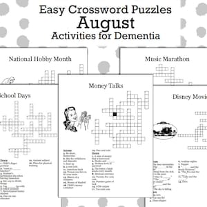 Easy August Crossword Puzzles for Alzheimer&#39;s & Dementia