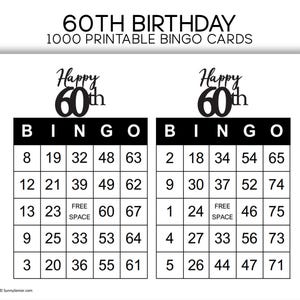 60 年記念パーティーのためのビンゴ - 印刷可能なカード 1000 枚