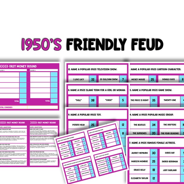 Printable 1950's Friendly Feud Game - A Blast from the Past!