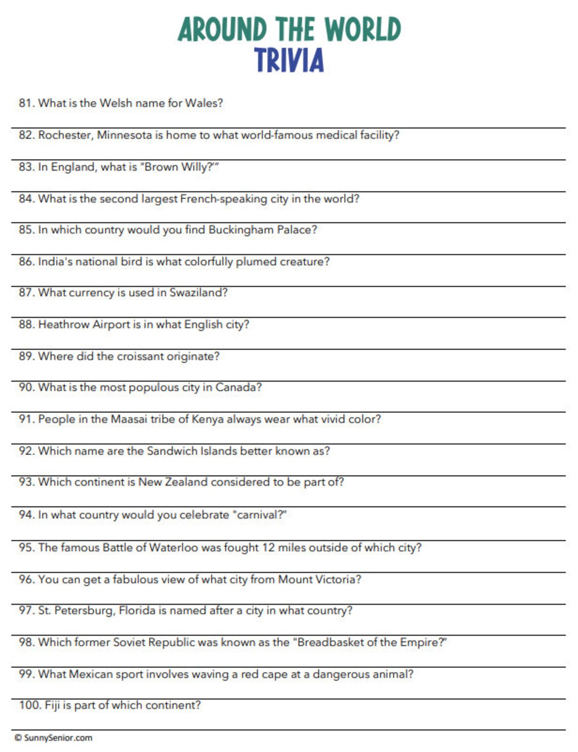 Global Odyssey: Printable Around the World Trivia Pack - Etsy