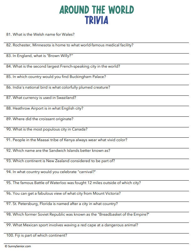 Global Odyssey: Printable Around the World Trivia Pack - Etsy