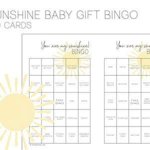 ¡Eres mi sol! Bingo de regalos para baby shower: ¡el complemento perfecto para tu baby shower!