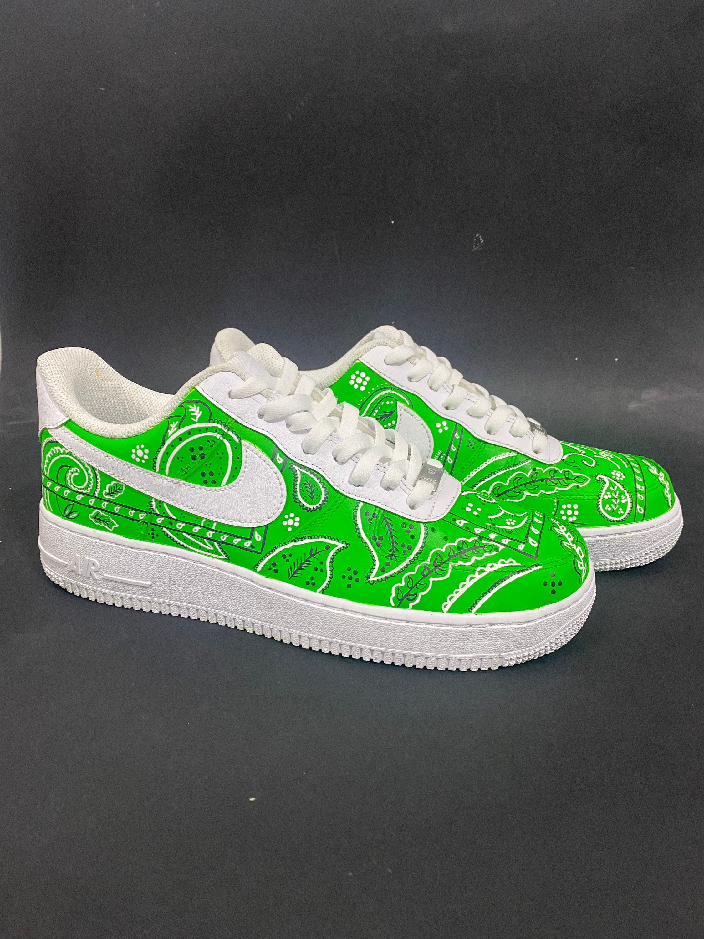 Custom Hand Painted Black Bandana Drip Nike Air Force 1 Low – B