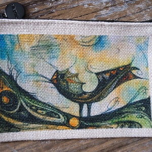 Small ‘ Funky Bird’ purse, mini zip pouch, cosmetic bag