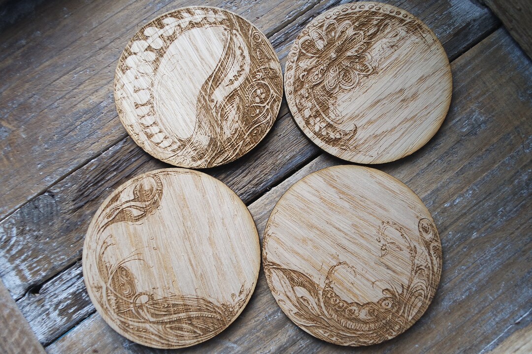 Set of Four 'botanical Fantasy' Coasters Etsy