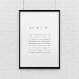 Ezekiel 25:17 &quot;Pulp Fiction&quot; Quote // Printable Typographic Digital Poster, Instant Download, Black or White Background