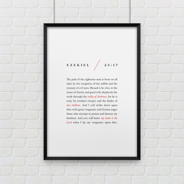 Ezekiel 25:17 "Pulp Fiction" Quote // Printable Typographic Digital Poster, Instant Download, Black or White Background