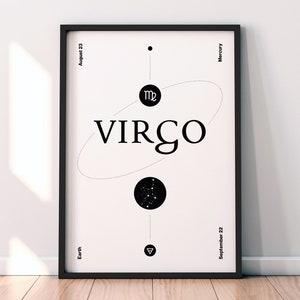 Virgo // Printable Digital Astrological Poster, Constellation Wall Art or Zodiac Postcard, Instant Download, Black or White Background