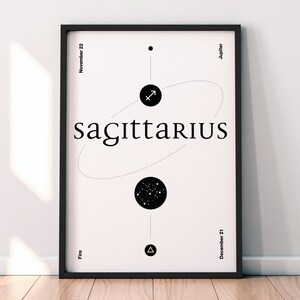 Sagittaire // Affiche astrologique numérique imprimable, Constellation Wall Art ou Zodiac Postcard, Téléchargement instantané, Fond noir ou blanc