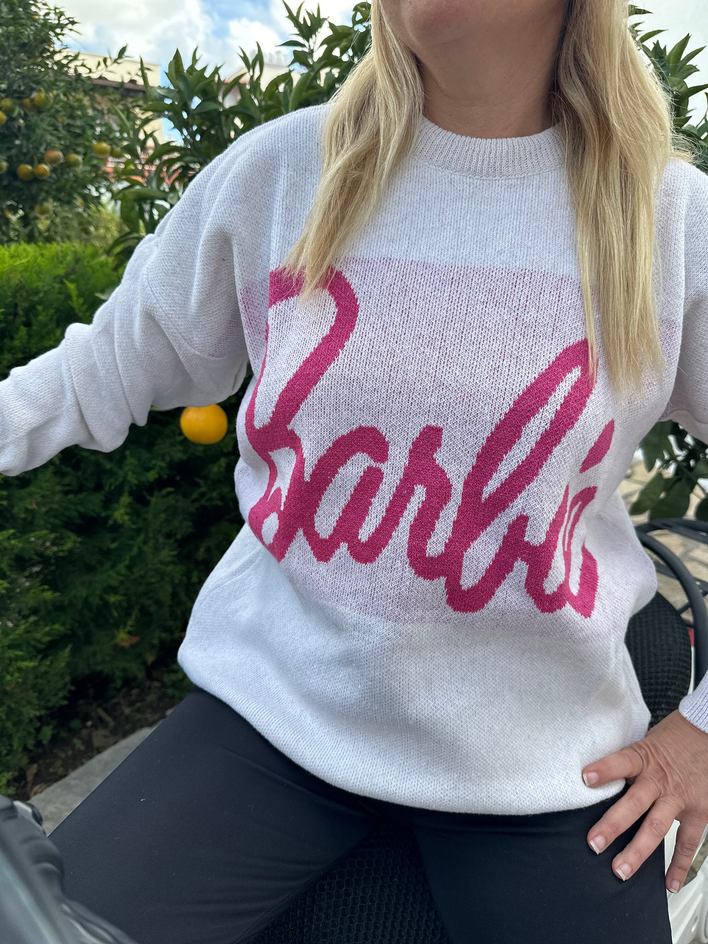 Hot pink barbie sweater cheap