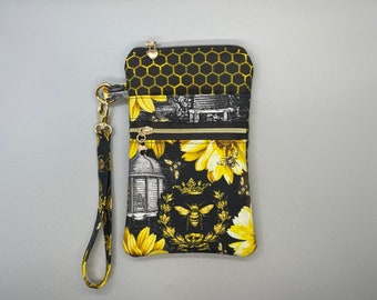 iPhone 15 iPhone 14 iPhone 13 Pro iPhone 12 iPhone XR iPhone XS Max bee floral honeycomb cell phone wristlet