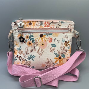 Soft florals pink gingham mini crossbody bag with flower zipper pulls
