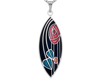 Silver Rennie Mackintosh Style Oblong Necklace Silver Rennie Mackintosh Style Oblong Necklace