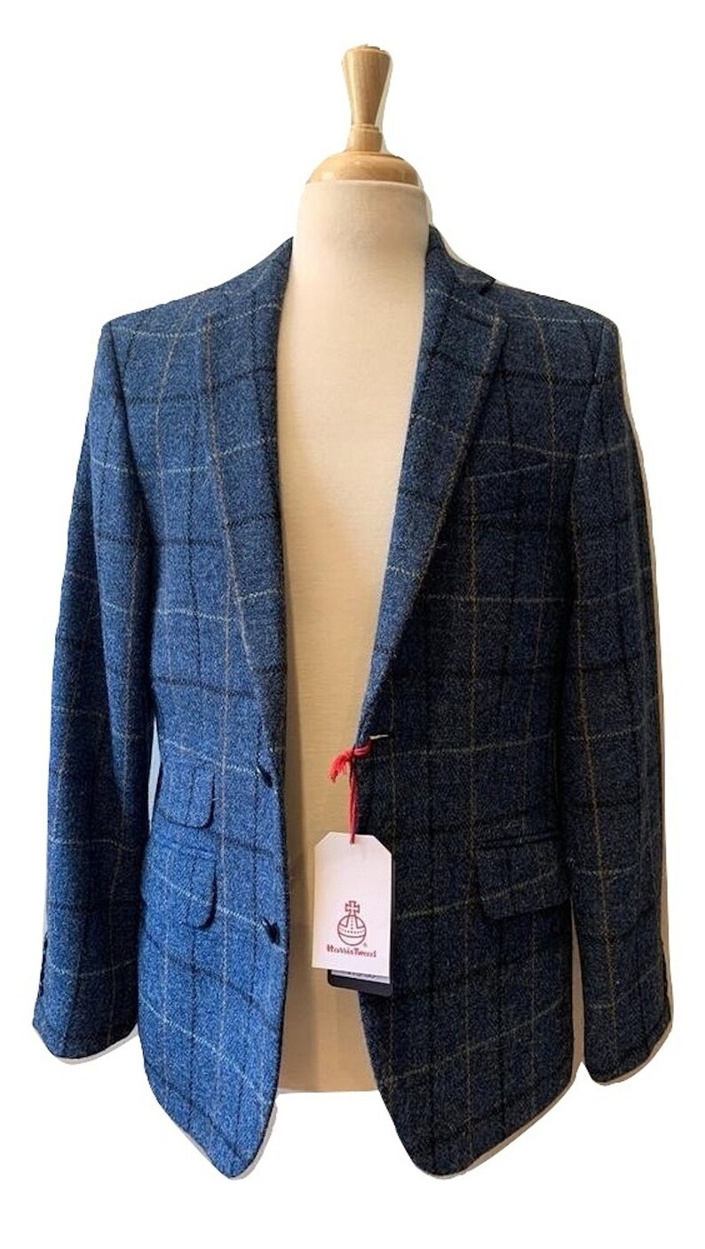 100 Harris Tweed Men's Blazer/Jacket Blue with Yellow Etsy