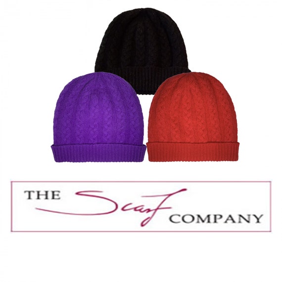 Ladies Pure Cashmere Cable Knit Beanie 