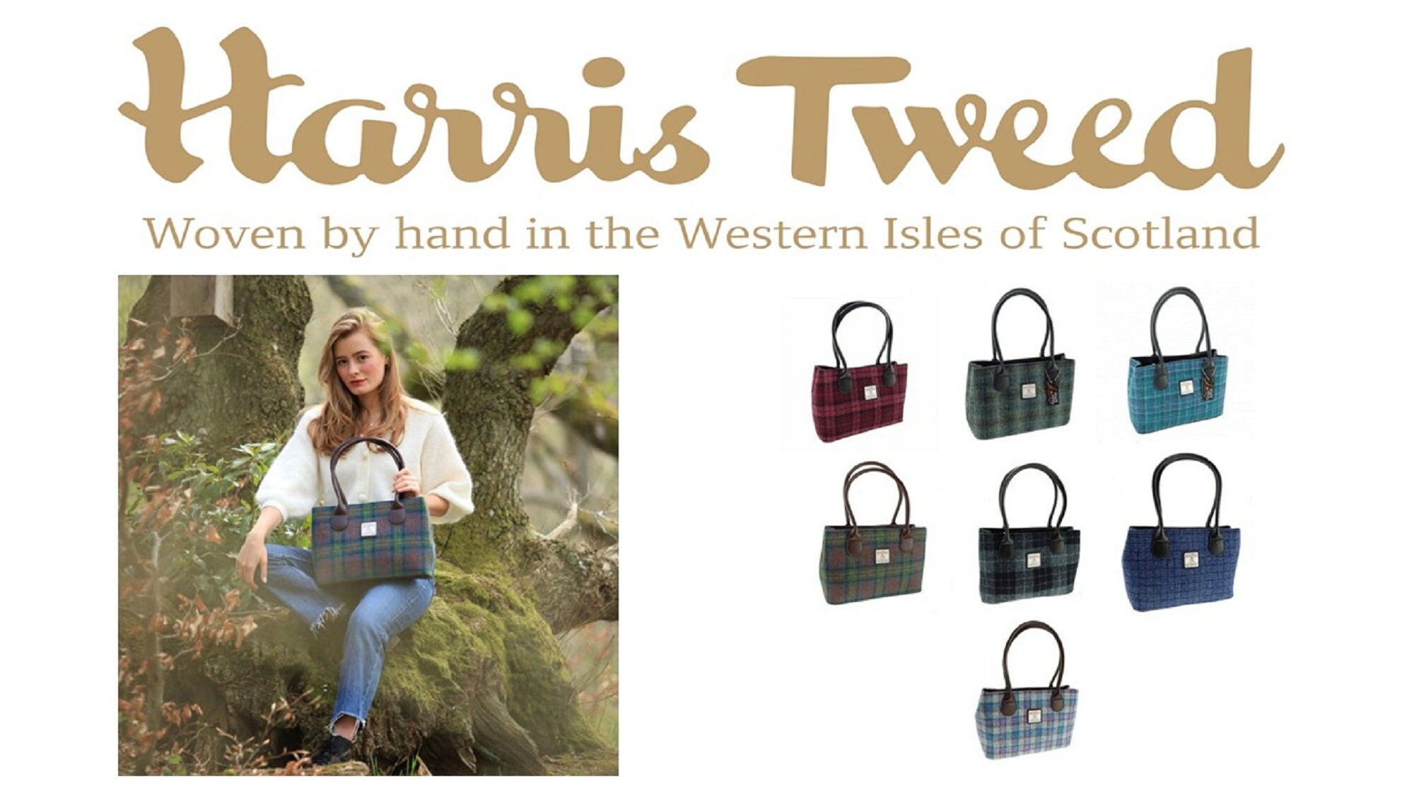 Ladies Authentic Harris Tweed Classic Handbag Light Green Check LB1003 COL 92 Ladies Authentic Harris Tweed Classic Handbag Light Green Check LB1003 COL 92