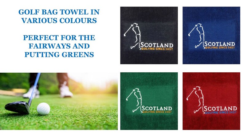 Scottish Cotton Velour Embroidered Golf Towel quot;Scotland, Go Scottish Cotton Velour Embroidered Golf Towel quot;Scotland, Go
