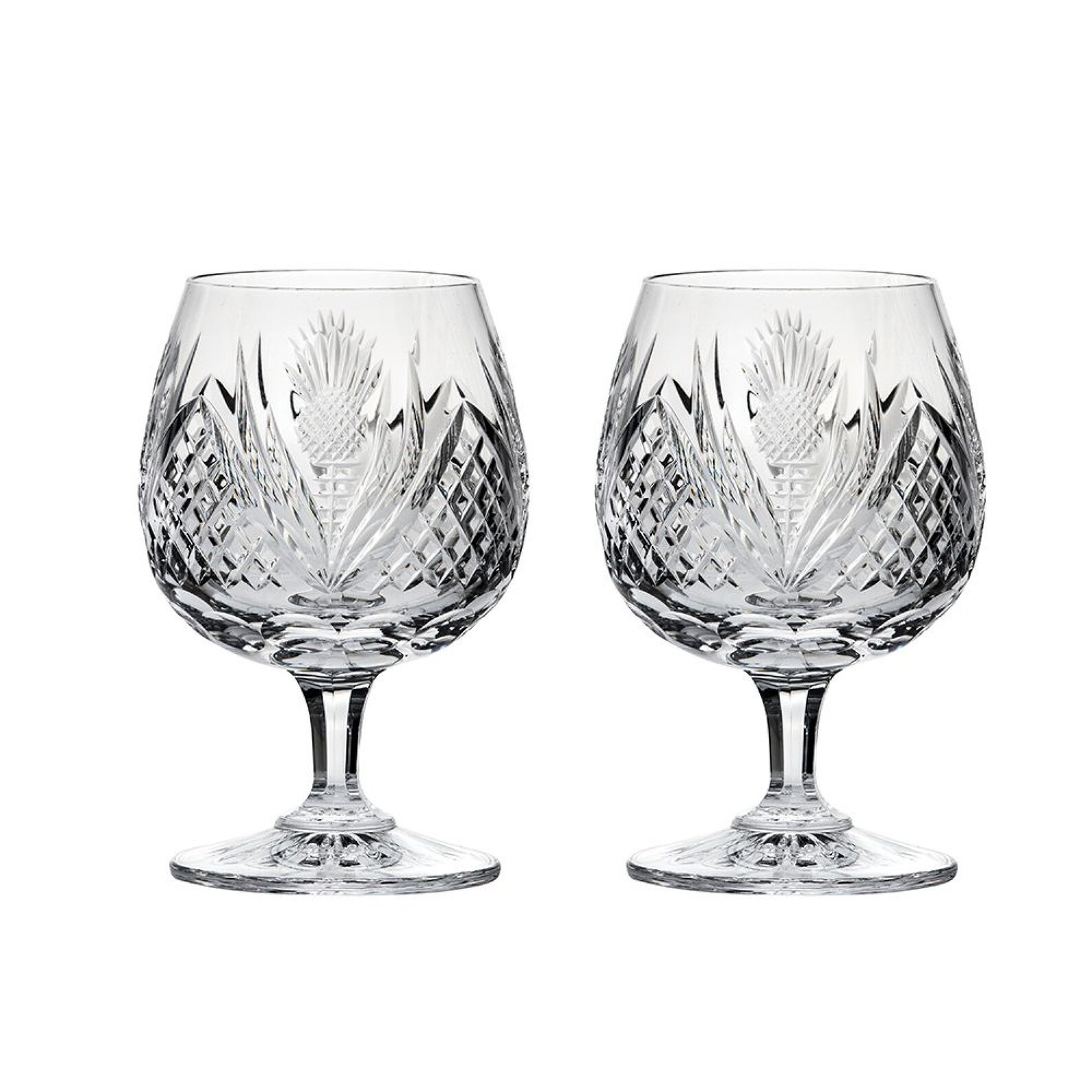 Traditional Hand Cut Scottish Thistle Brandy Glasses Pair Etsy