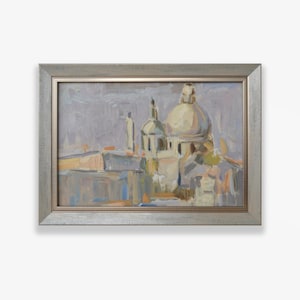 Pintura al óleo original enmarcada del artista ucraniano N. Blizhina. Paisaje de mezquita oriental con textura impresionista. Obra de arte. Única en su tipo.