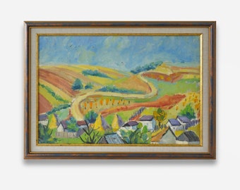 Vintage large double sided framed oil painting. By European artist. Impressionist textured landscape and Still Life. Fine art. One of a kind