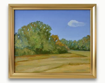 Original framed oil painting on canvas. By modern Ukrainian artist N. Paprotskiy. Impressionist bright summer meadow landscape One of a kind