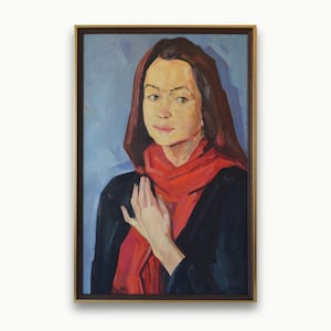 Pintura al óleo original de gran tamaño, de época. Del artista ucraniano soviético A. Pavlenko. Retrato femenino vertical enmarcado, de estilo impresionista. Única en su tipo.