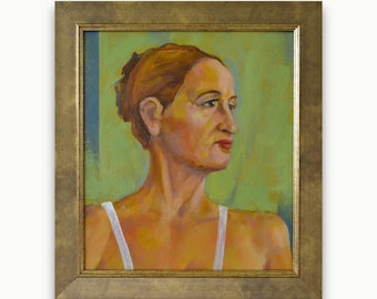 Original framed oil painting. By Ukrainian Soviet artist S. Paprotskiy Female portrait on canvas Impressionism figurative art One of a kind