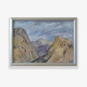 Original framed oil painting. By Ukrainian artist N. Blizhina. Impressionist hard textured mountains landscape. Fine art. One of a kind