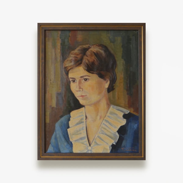 Mid Century Framed Oil Painting: European Impressionist Female Portrait. Vintage Fine art. One of a kind
