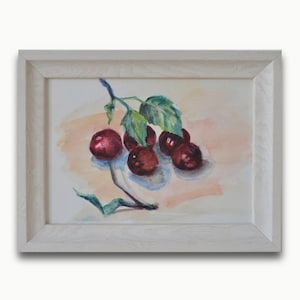 Nature morte cerisier encadrée : aquarelle originale par A. Pavlenko