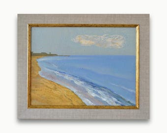 Original framed oil painting. By Ukrainian artist N. Paprotskiy. Impressionist bright summer seascape with coastline Fine art One of a kind