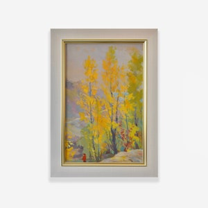 Vintage framed original gouache painting. By Soviet Ukrainian artist O. Ovcharenko. Impressionist autumn landscape. Fine art. One of a kind image 1