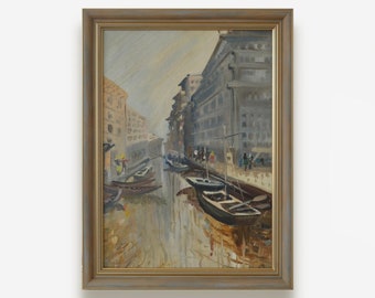 Vintage original oil painting. By Soviet Ukrainian artist A. Melnik. Framed impressionist Venice view landscape. Fine art. One of a kind.