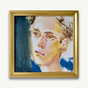 Pintura al óleo original del artista soviético ucraniano O. Tkachenko Retrato masculino horizontal texturizado enmarcado impresionista Bellas artes Único en su tipo
