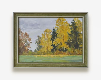 Original framed oil painting. By Ukrainian artist N. Blizhina. Impressionist textured autumn forest landscape. Fine art. One of a kind.
