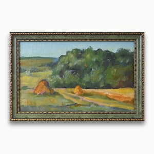 Pintura a óleo original horizontal vintage. Do artista ucraniano soviético S. Paprotsky Paisagem de verão verde emoldurada impressionista Única