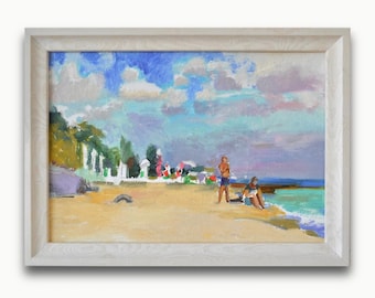 Original Impressionist Beach Oil Painting: Colorful Seascape Art