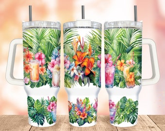 Tropisk dryck 40oz tumbler wrap PNG, drink quencher tumbler wrap, Hawaii tumbler med handtag Warp Design sublimering